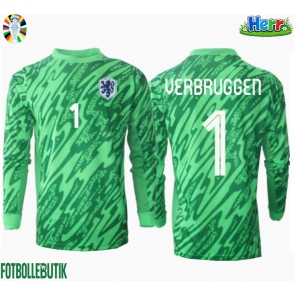 Nederländerna Bart Verbruggen #1 Målvakt Hemmatröja EM 2024 Långärmad